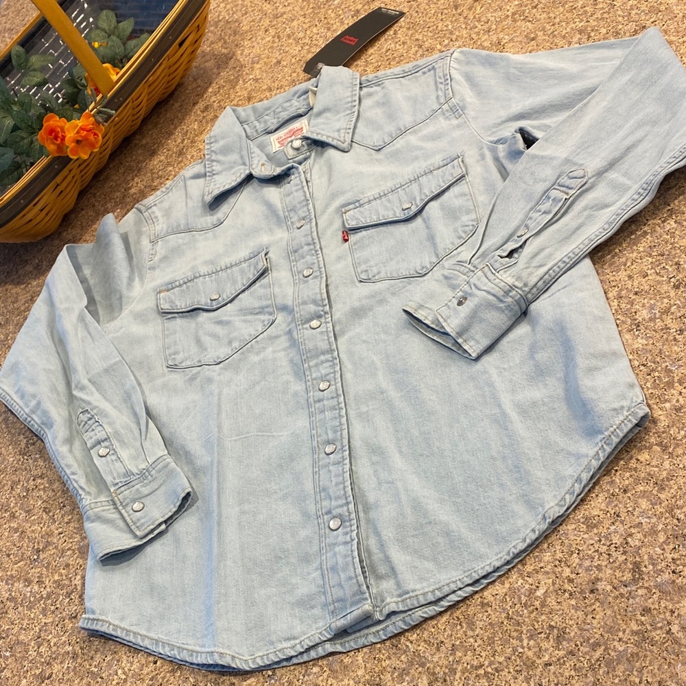 NWT Levi Strauss & Co. Long Sleeve Denim Look Cotton Shirt Mostly Snaps XS